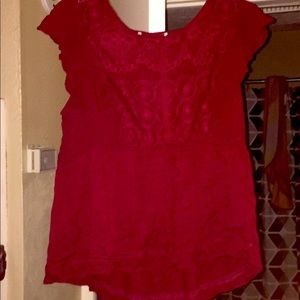 Maroonish Red, Sleeveless, Ruffled Blouse